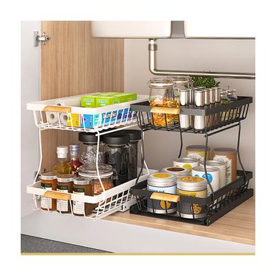 China 2023 Hot Selling Wall Mounted Type Under Sink Organizer With Sliding Shelf Double Sliding Under Sink Organizer for sale