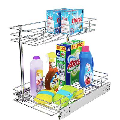 China Carbon Steel Bathroom 2 Tier Under Sink Organizer Under Sink Organizer And Storage Chrome Under Sink Organizer For Bathroom for sale