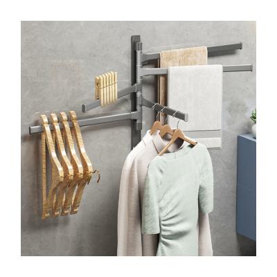 China 5 Layers Bathroom Wall Mounted Aluminum Towel Rack Rack Shelf With 5AM Hanging Hooks for sale