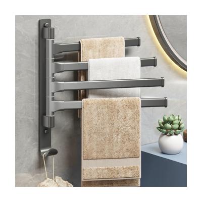 China Wall Mounted Aluminum Multirail Folding Towel Rack Adjustable 4 Bar Towel Rail Drying Rack Easy Installation for sale