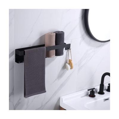 China Wall Mounted Stainless Steel Bathroom Towel Rails Rack Shelf Black Towel Storage Organizer Without Drilling Large Capacity for sale