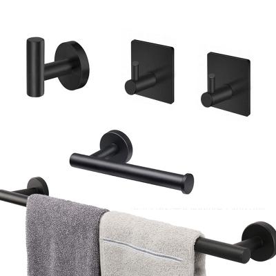 China Retro Wall Mounted Pack 5Pcs Luxury Bathroom Hardware Accessories Set Brushed Stainless Steel With 2 Hooks Hanging Towel Rack for sale