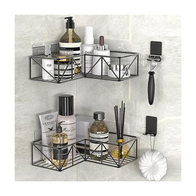 China Bathroom Corner Shelf Carbon Steel Shower Trolley Corner Shelf With Waterproof Adhesive Razor Holder 4Pcs Package for sale