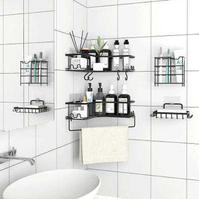 China Corner Bathroom Shelves Package 4Pcs Corner Bathroom Shelves Storage Shelf Soap Dish Rack Toothbrush Holder With Multifunctional Hooks for sale