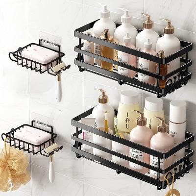 China Bathroom Rack 4Pcs Package Metal Wire Bathroom Storage Racks Wall Mounted Shower Caddy Holders With Soap Rack for sale