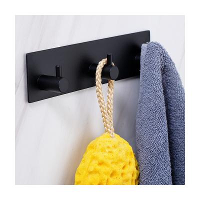 China Durable 3 Adhesive Hooks Hanging Tool Rectangular Stainless Steel Clothes Towel Robe Coat Hanging Hook With Strong Capacity for sale