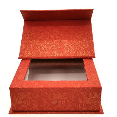 China Custom Luxury Red Size Recyclable Recycled Blank Magnetic Lid Gift Box With Window for sale