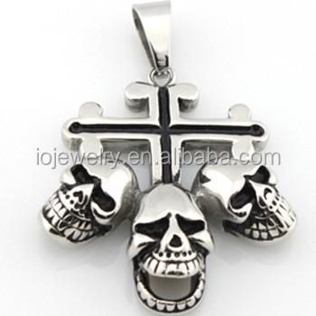 China Religious Skull Cross Pendant 316 Stainless Steel Three Jewelry for sale