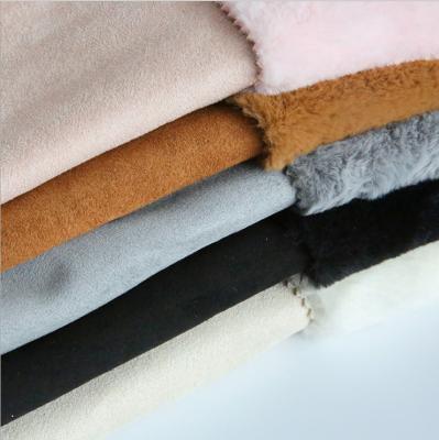 China Auto Upholstery 100%Polyester Faux Rabbit Fur Bonded Suede For Fashion Women Garment LYKB029 for sale