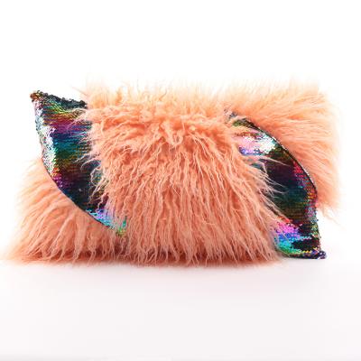 China Simple Home Decorative Soft Long Faux Fur Cushion Cover With Sequin for sale