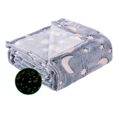 China Anti-pilling Stars Moon Sofa Luminous Blanket Baby Blankets Warm Night Fluorescent Plush Nap Blanket for sale