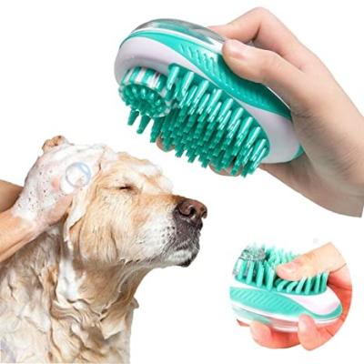 China 2 Sustainable In 1 Silicone Soft Bristle Shampoo Dispenser Pet Brush Bath Massage Brush For Wash Massage Hair Remove Loose Fur for sale