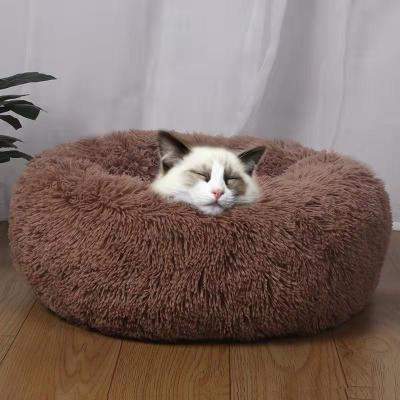 China Breathable Luxury Custom Made Kennel Winter Dropshipping Deep Sleep Plush Heating Donut Cat Dog Bed for sale