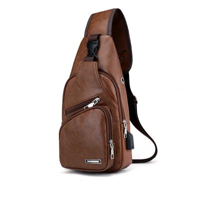 China Promotion Multifunctional Men's Factory PU Leather Body Messenger Chest Cross Bag With USB Charger Port For Men for sale