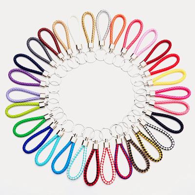 China B1041 Eco-friendly Leather Braided Woven Key Chain Rope Rings Fit DIY Circle Key Pendant Chains Holder Car Key Chains for sale