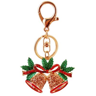 China Advertising 2021 Christmas Gift Rhinestone Bell Car Key Chain Metal Hanging Key Chains for sale