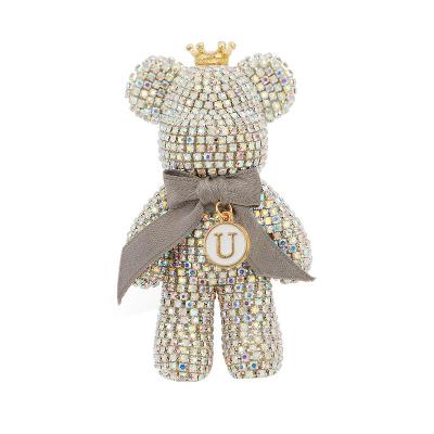 China 2021 Hot Selling Ring Personality Leather Lanyard Key Chain Key Chain Crystal Rhinestone Bear Advertising Products for sale