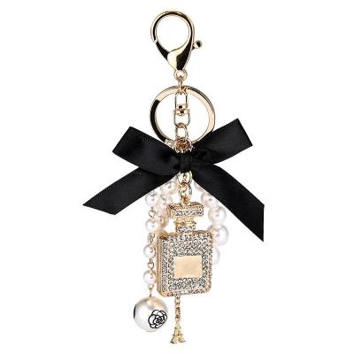 China 2021 Eco-friendly New Product Ideas Luxury Crystal Rhinestone Perfume Bottle Keychain Holder Bag Pendant Charm for sale