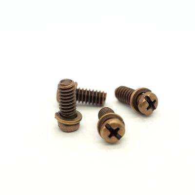 China Chinese Factory Flat Head Bronze Cross Round Screw With Spring Pad , Screws Pan Head for sale