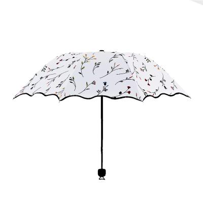 China Becautiful Oriental Flower 3 Umbrella Woman Anti UV Umbrellas 8K Coating Black Umbrellas Windproof Black Umbrellas for sale