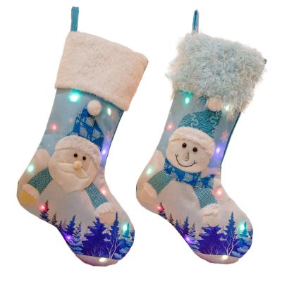 China 3D Nonwoven Fabric LED Plush Gifts Plush Lamp Velvet Party Decoration Big Christmas Socks Design Home Elegant Decoration Socks for sale