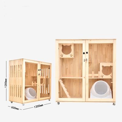 China Hot Sale Custom Luxury Solid Wooden Pet House Cat Villa Wooden Indoor Cat House Windproof for sale