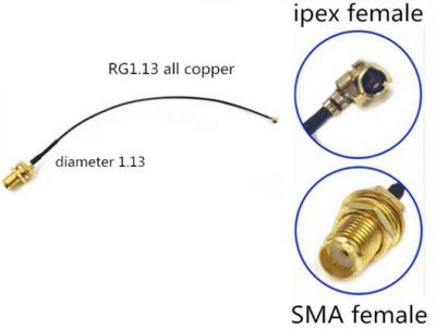 중국 SMA 여성 RF 케이블 어셈블리 50 옴 RF1.13 케이블에 U.FL 또는 I-PEX MHF 판매용