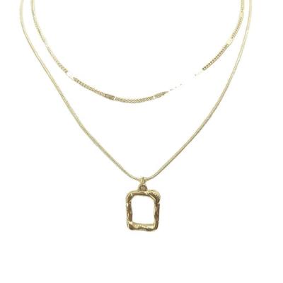 China Europe and America Non Tarnish Jewelry 18K Gold Plated Custom Stainless Steel Necklace Double Layer Necklace for sale