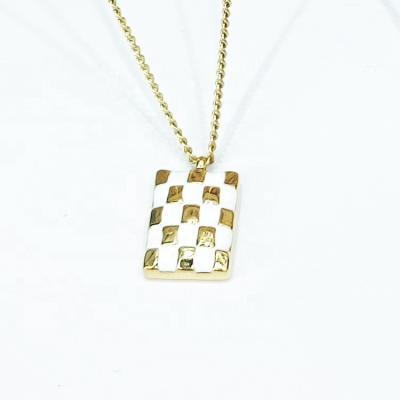 China Checkerboard Enamel Collar Necklace Women's Necklace Gold Plated Stainless Steel Jewelry Necklace Charms Bar Pedant Chain for sale