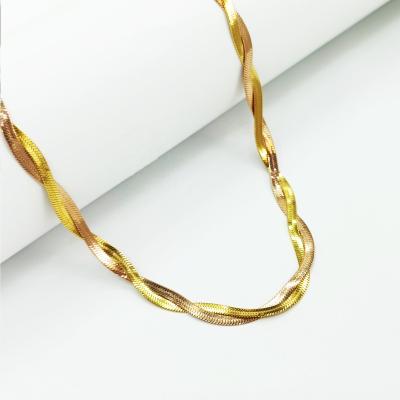 China Europe and America 2 Color Flat Fishbone Snake Chain Necklace Jewelry Men Women Gold Plated Stainless Steel Snake Link Chain With Lobster Clasp for sale