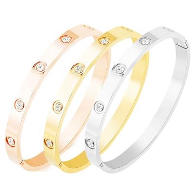 China TRENDY Personalized Jewelry Stainless Steel Bracelets Gold Plated Diamond Bracelet and Custom Blank Bangles For Women Jewelry for sale