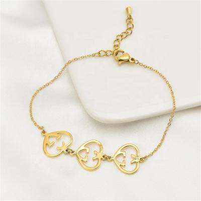 China TRENDY Heart Chain Bracelet Gold Plated 18K Stainless Steel Wholesale Jewelry Simple Women Bracelet for sale