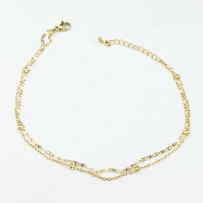 China Fashion Trendy Double Layer Stainless Steel Adjustable Anklet Chain Bead Chain Anklets Jewelry Supplier for sale