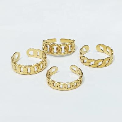 China TRENDY Non Tarnish Jewelry 18K Gold Plated Adjustable Open Ring Unique Rings Jewelry Women Stainless Steel for sale