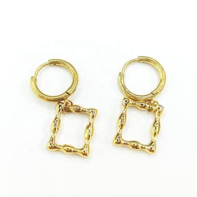 China FASHIONABLE Wholesale 14K 18K Quadrilateral Circle Earrings Stainless Steel Jewelry Gold Plated Earrings for sale