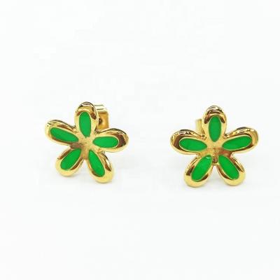 China TRENDY Fashion Flower Stud Earrings Green Gold Plated Jewelry Stainless Steel Fashion Stud Earrings for sale