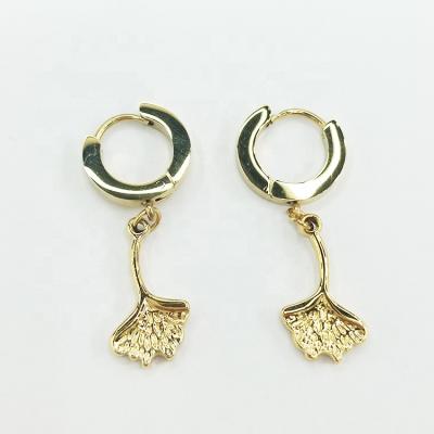 China TRENDY Ginkgo Biloba Shape Hoops Earrings Stainless Steel Jewelry Manufacturer Custom Jewelry Earrings For Women for sale