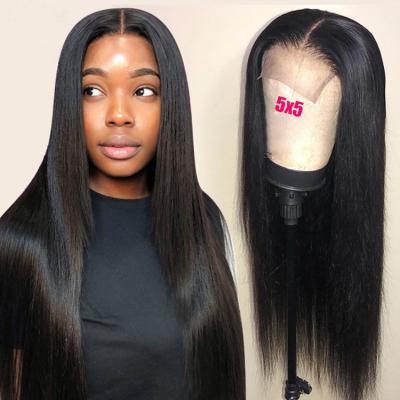 China Wholesale Sellers Best Silky Straight Wave Lace Wig 5x5 Lace Up Closure Hair Wig For Color Women 150% Straight Bone Hair Wig With Closure for sale