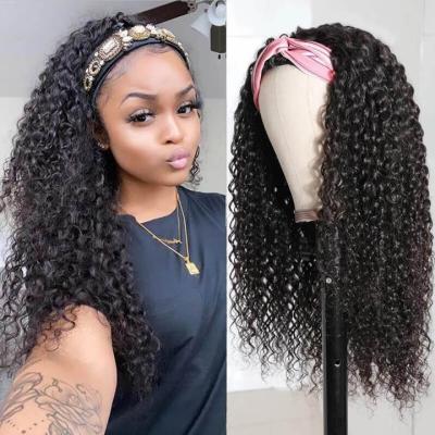 China Factory Supplier Kinky Curly Unprocessed Remy Cuticle Aligned Hair Headband Natural Remy Wigs For Women Colored Kinky Curly Headband Wig Hair for sale