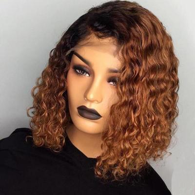 China Brazilian Plucked Bob Wigs Hd Lace Pre Colored Deep Wave 1B 30 Ombre Colored Bob Wigs Human Hair Lace Front Short Deep Wave Bob Wig for sale