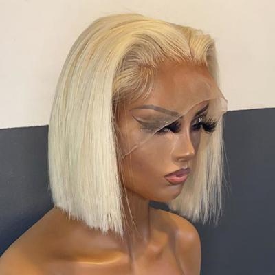 China Cheap Peruvian Blonde 613 Colored Silky Straight Bob Wig,Hd Transparent Raw Virgin Full Lace Hair Wig,100% Human Hair Bob Wig Lace Front for sale