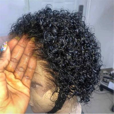 China Raw Unprocessed Natural Short Pixie Curls Hair Bob Front Wigs Curly Bob Wig Glueless Silky Straight Wave Lace Front Human Hair Pixie Cut Wig for sale