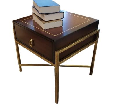 China Modern Top Side Adjustable High Quality Square Wood Table (Others) Metal Frame Gold Corner End Coffee Tables for sale