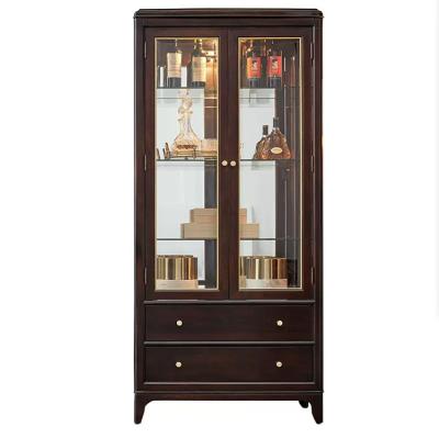 China Modern American Glass Cabinet Light Solid Wood Living Room Two Door Glass Cabinet European Luxury Antique Display Cabinet for sale