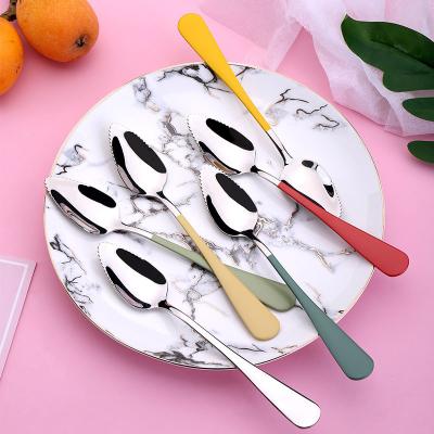 China Amazon Hot Selling Sustainable Stainless Steel Serrated Grapefruit Spoons Kiwi Fruit Spoon Watermelon Spoon for sale