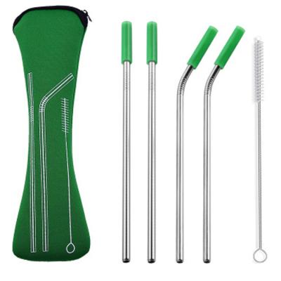 China Sustainable Straws + 1 Brush Reusable Drinking Silicone Tips Metal Stainless Steel Straw Set for sale