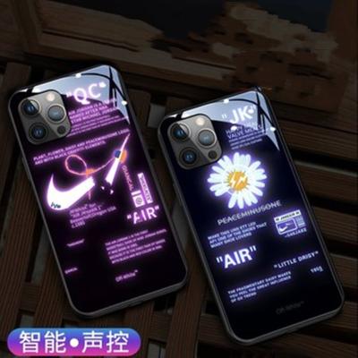 China FOR iPhone 13 Tempered Glass Pro LED Luxury Phone Case 2021 Max Bright Night Light For iPhone 11 Cell Glass Luminous Case For iPhone for sale