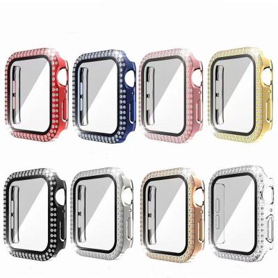 China Custom PC+Rhinestone Logo Accept Luxury Women PC With Bling Diamond Cover Device Case 38mm 40mm 42mm 44mm For Apple Watch for sale