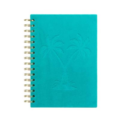 China Custom Hardcover Notebook Maker Hardcover Velvet Spiral Notebooks with Coconut Tree Engraving for sale