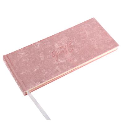 China paper & Cardboard Custom Hardcover Elegant Rectangular Small Size Pink Velvet Guest Book For Wedding for sale